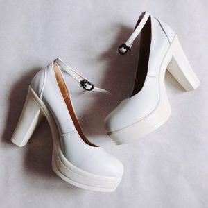 Scully 2 White Leather Ankle Strap Platform Heels